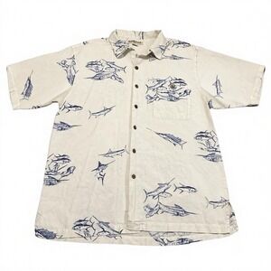 Vintage Hook & Tackle Marlin Fishing‎ Shirt Men's L Silk Cotton Blend